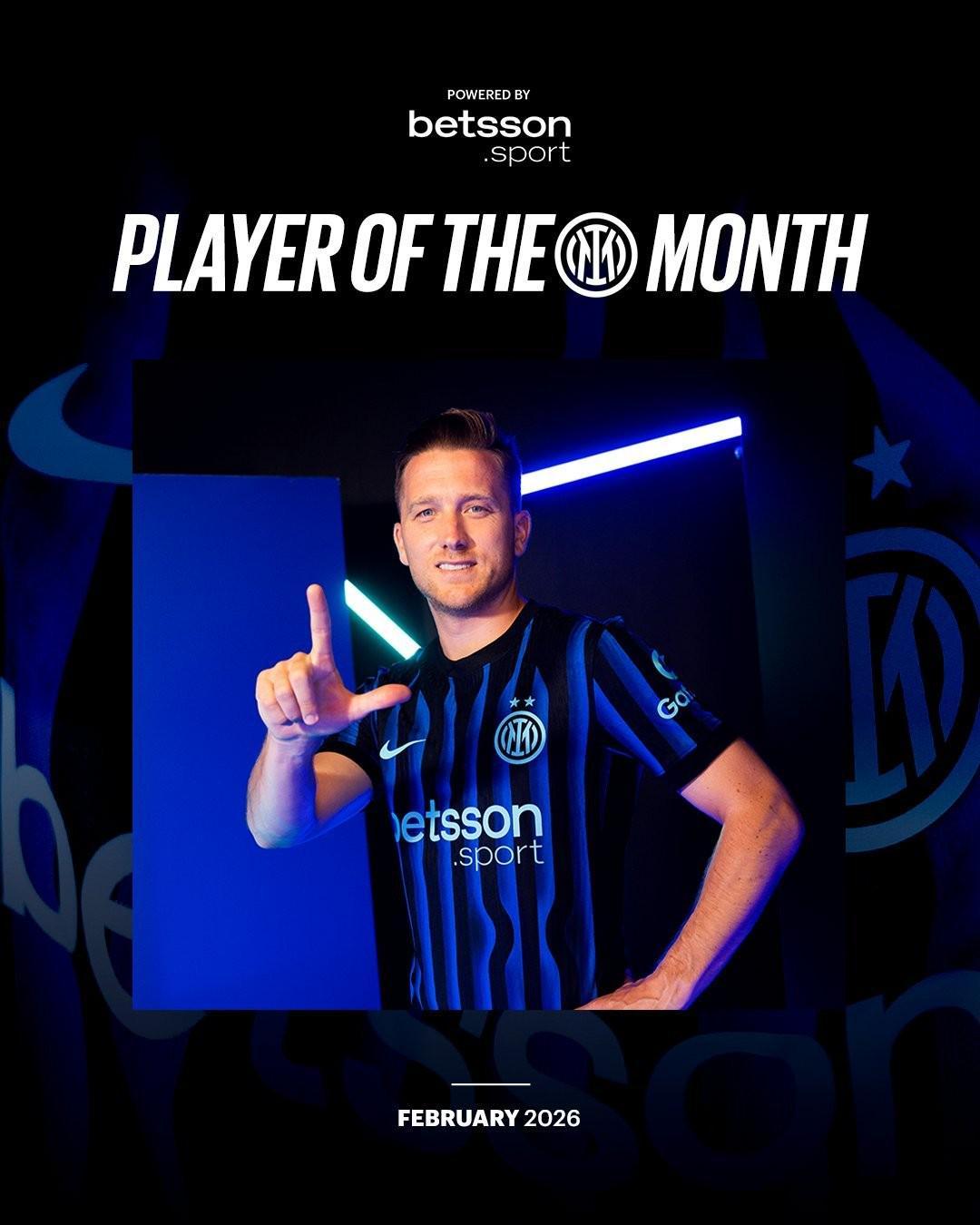 体育平台-官方：泽林斯基当选国米2月最佳球员